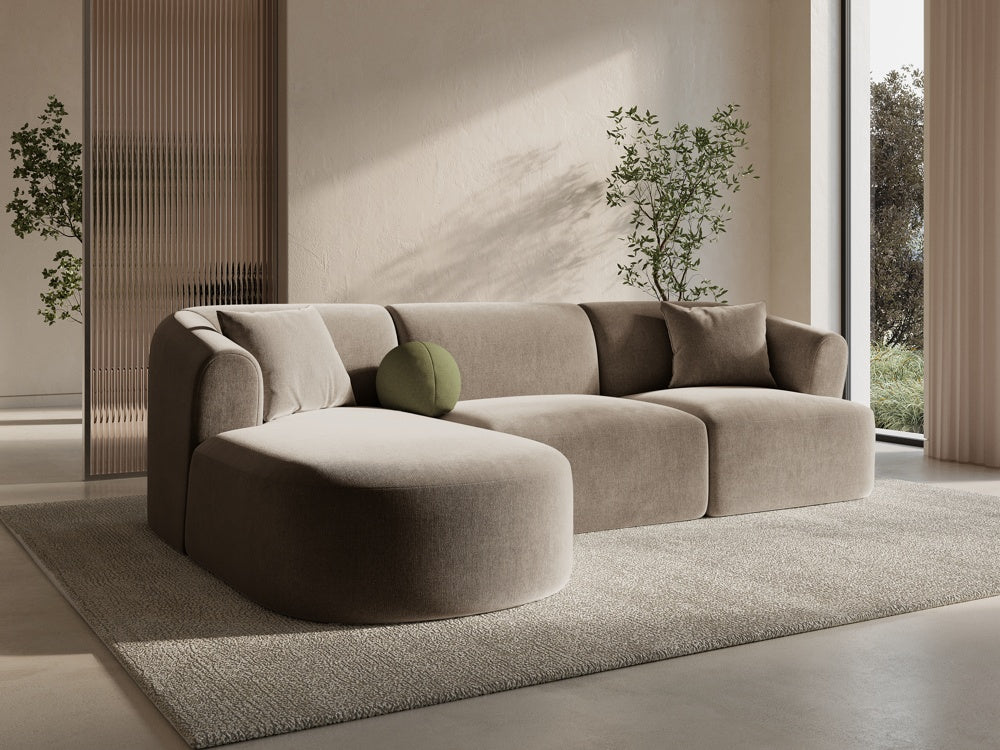 
4-Seater Designer Corner Sofa "Campi" - Velvet Beige Dark / Left corner section