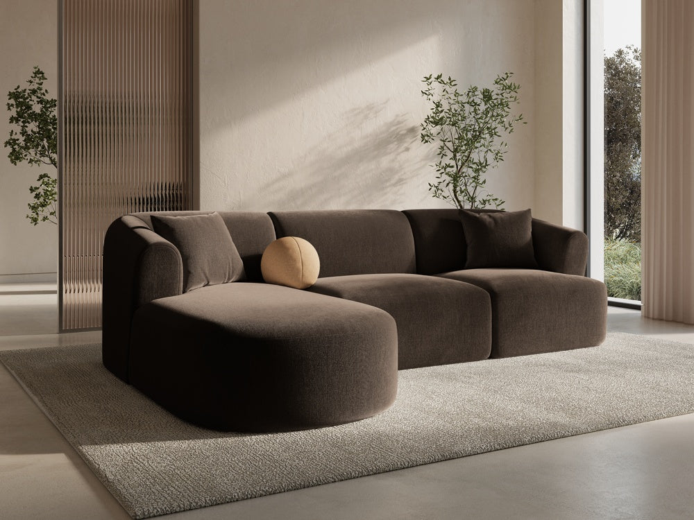 
4-Seater Designer Corner Sofa "Campi" - Velvet Chocolate / Left corner section