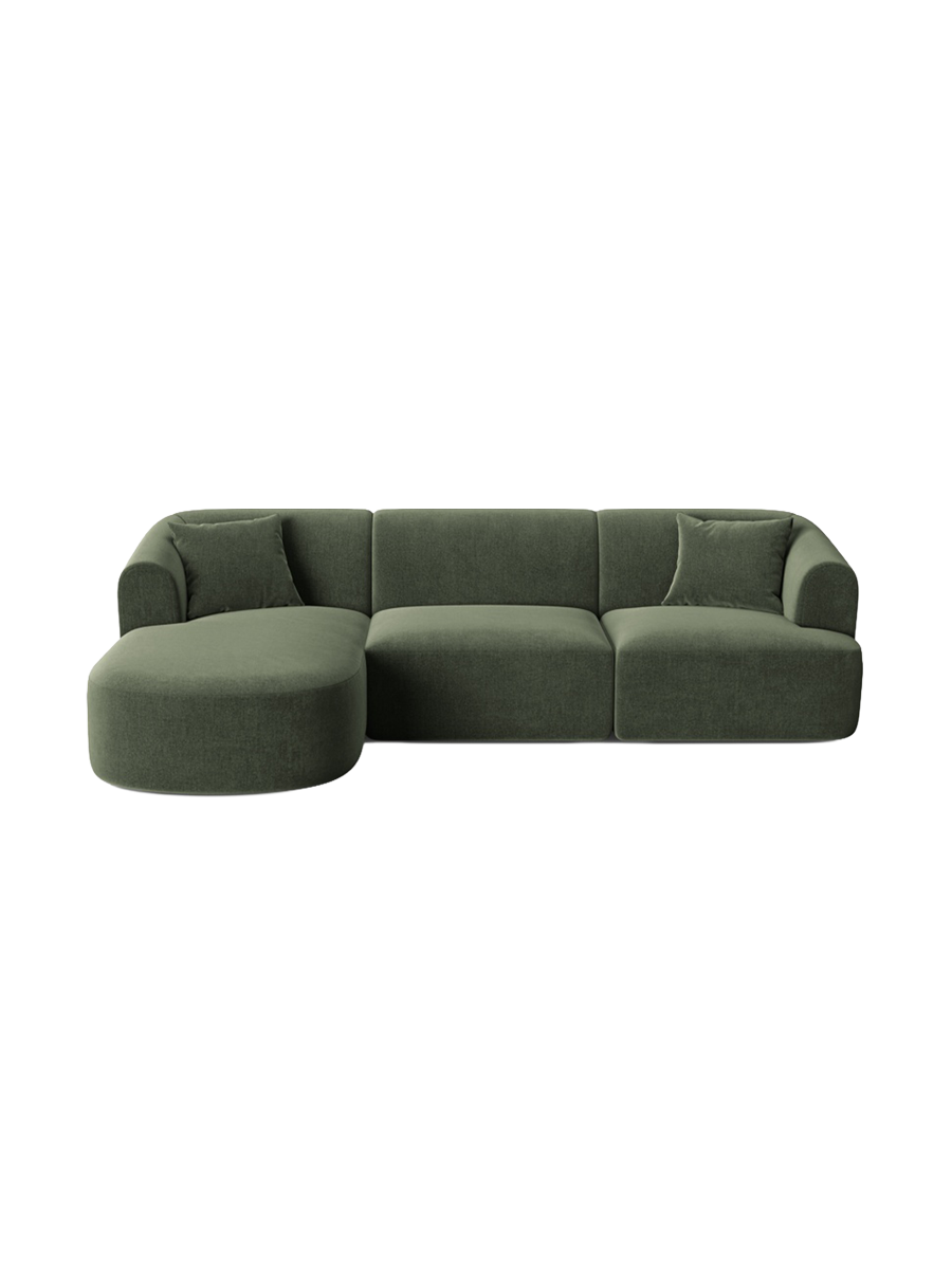 
4-Seater Designer Corner Sofa "Campi" - Velvet Green / Left corner section