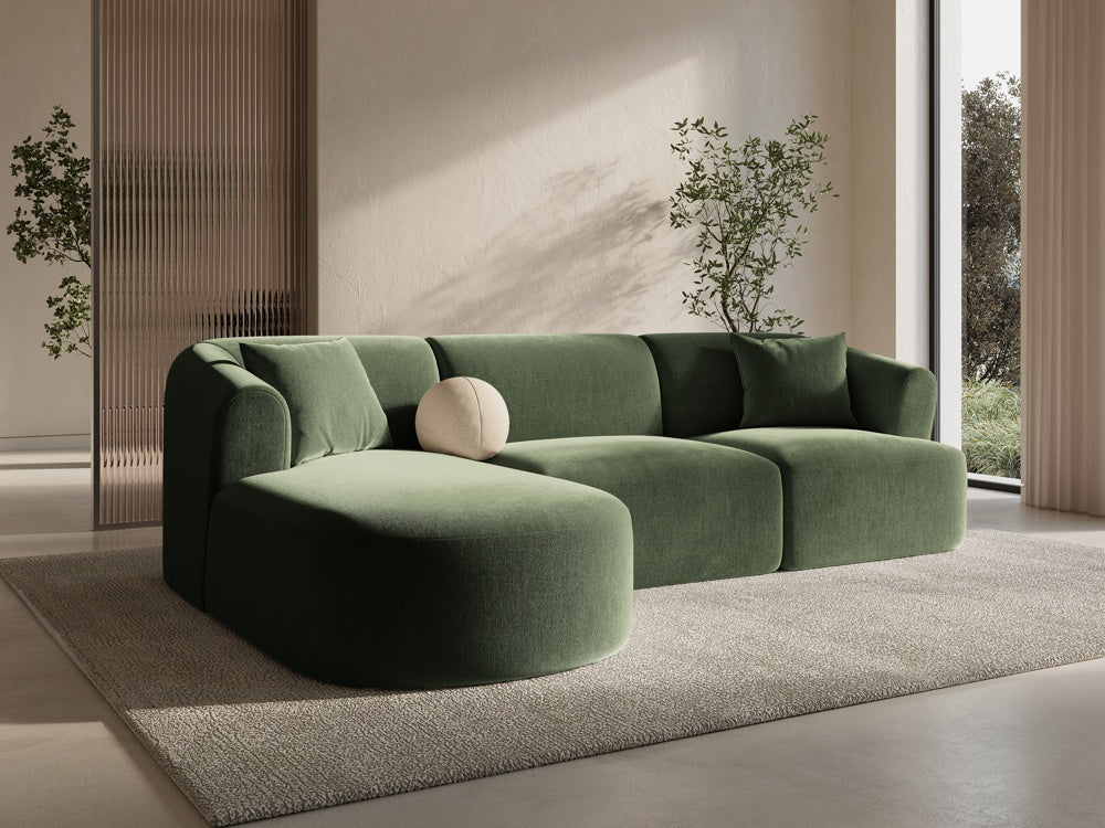 
4-Seater Designer Corner Sofa "Campi" - Velvet Green / Left corner section