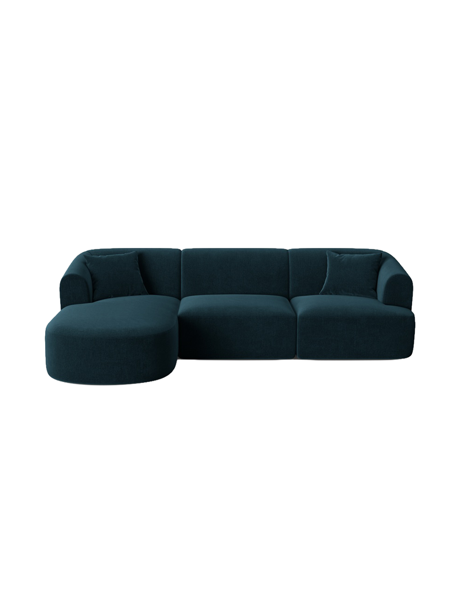 
4-Seater Designer Corner Sofa "Campi" - Dark petrol velvet / Left corner section