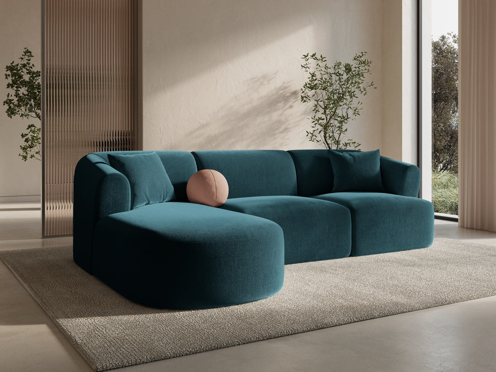 
4-Seater Designer Corner Sofa "Campi" - Dark petrol velvet / Left corner section