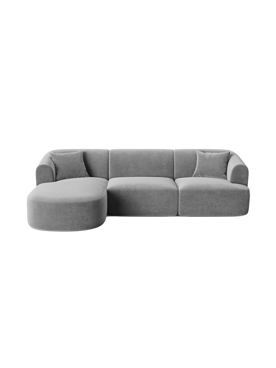 
4-Seater Designer Corner Sofa "Campi" - Velvet Grey / Left corner section