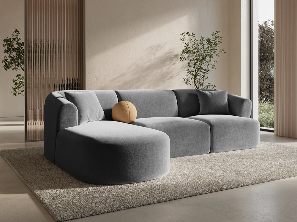 
4-Seater Designer Corner Sofa "Campi" - Velvet Grey / Left corner section