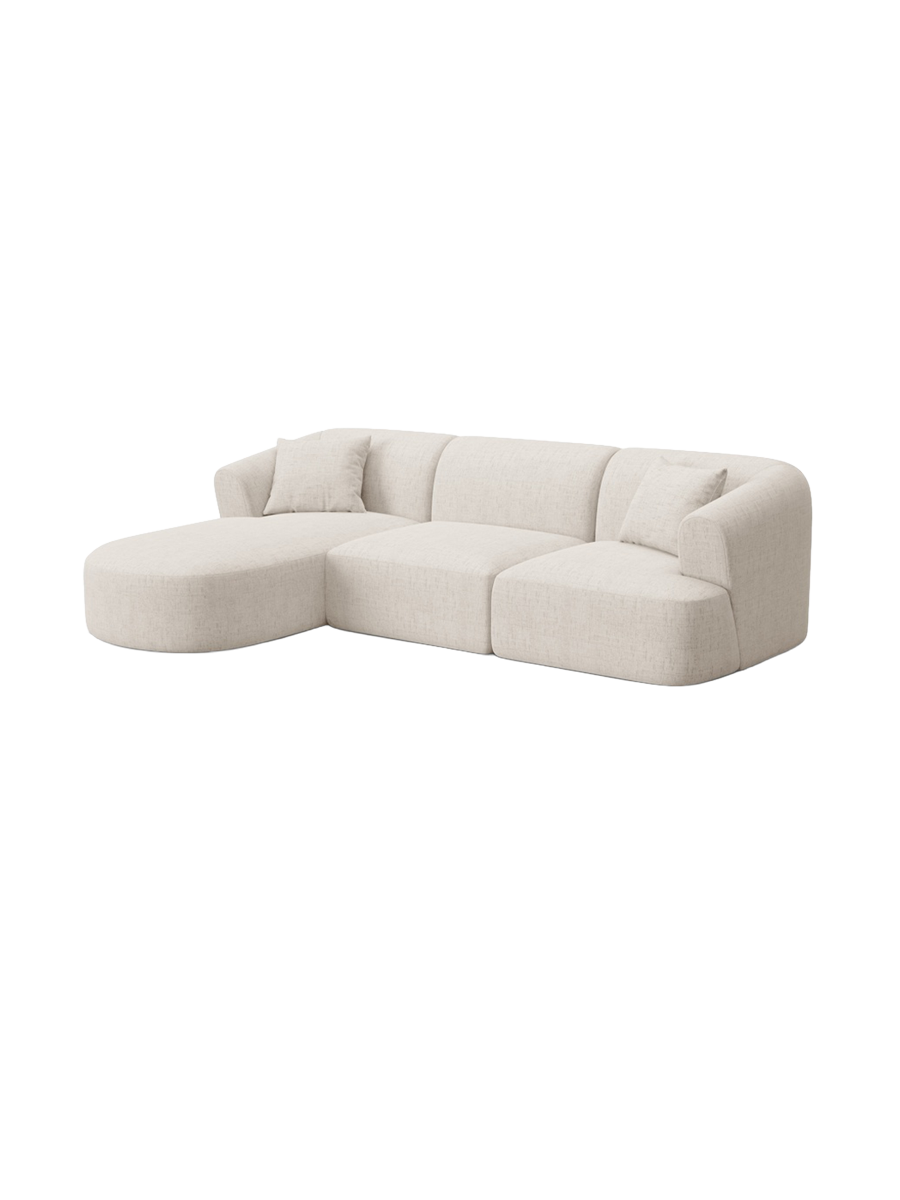 
4-Seater Designer Corner Sofa "Campi" - Structured Fabric Light Beige / Left corner section
