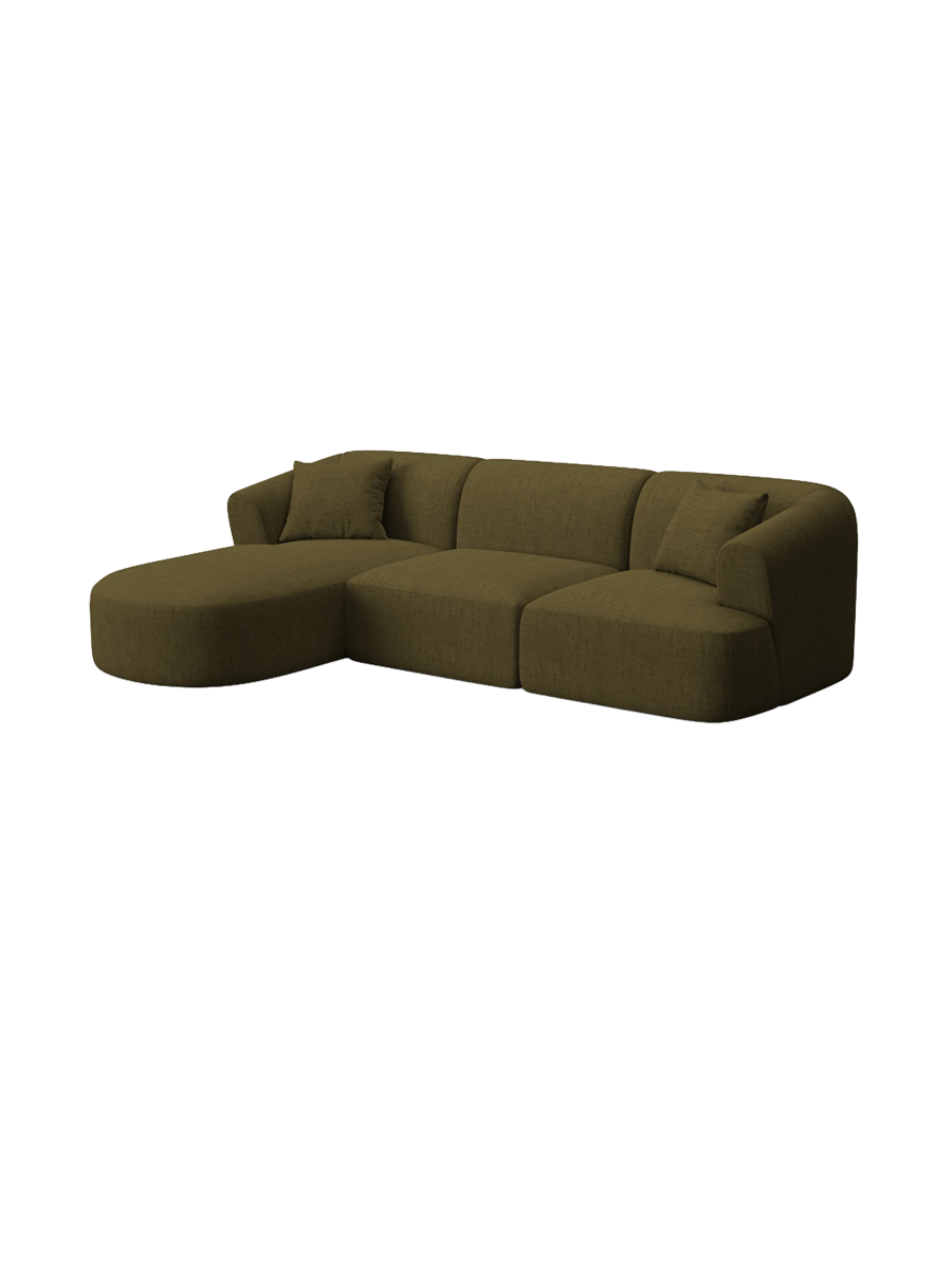 
4-Seater Designer Corner Sofa "Campi" - Textured Fabric Green / Left corner section