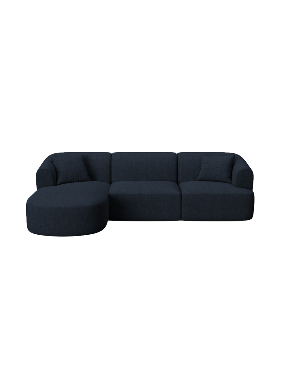 
4-Seater Designer Corner Sofa "Campi" - Structured Fabric Royal Blue / Left corner section