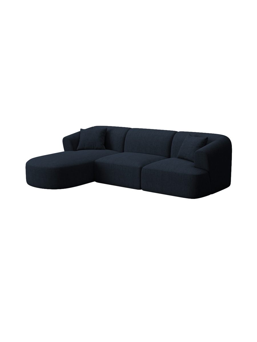 
4-Seater Designer Corner Sofa "Campi" - Structured Fabric Royal Blue / Left corner section