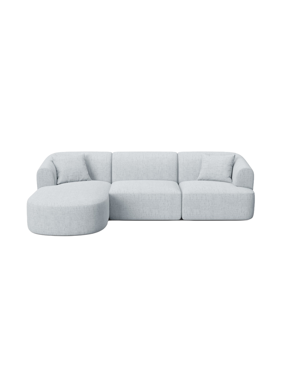 
4-Seater Designer Corner Sofa "Campi" - Structural Fabric Light Grey / Left corner section