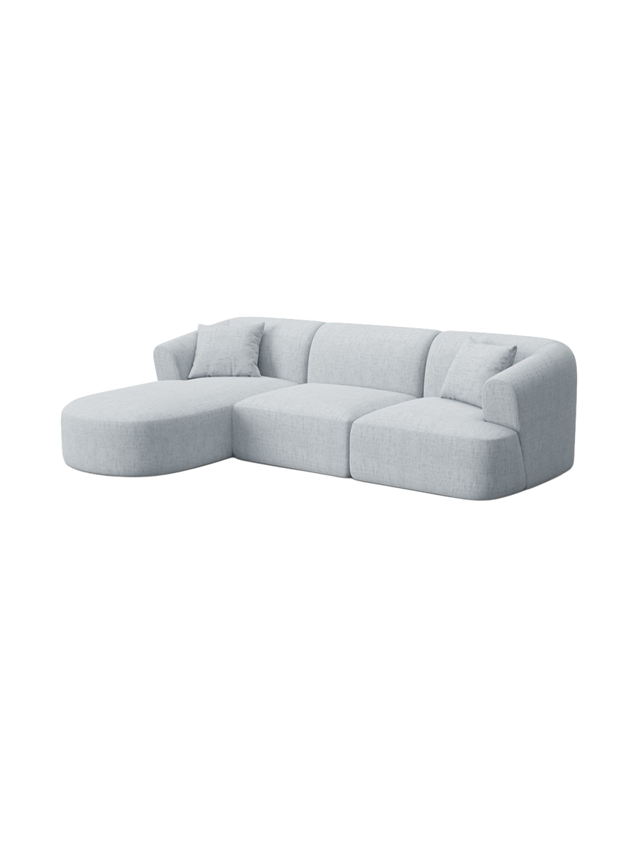 
4-Seater Designer Corner Sofa "Campi" - Structural Fabric Light Grey / Left corner section