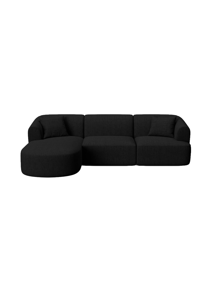 
4-Seater Designer Corner Sofa "Campi" - Textured Fabric Black / Left corner section