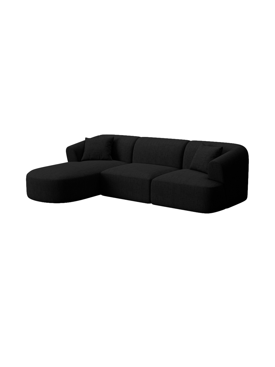 
4-Seater Designer Corner Sofa "Campi" - Textured Fabric Black / Left corner section