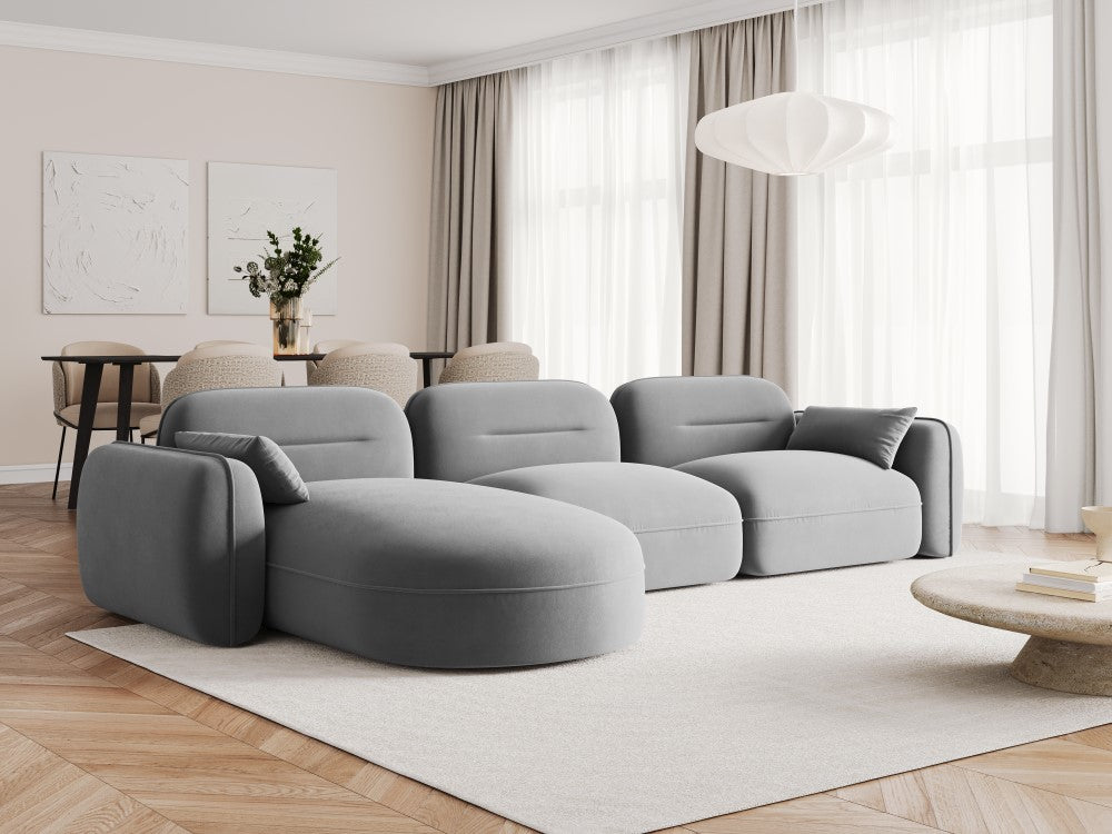 
5-Sitzer Design Ecksofa „Sydney“ - Samt Hellgrau / Eckteil links
