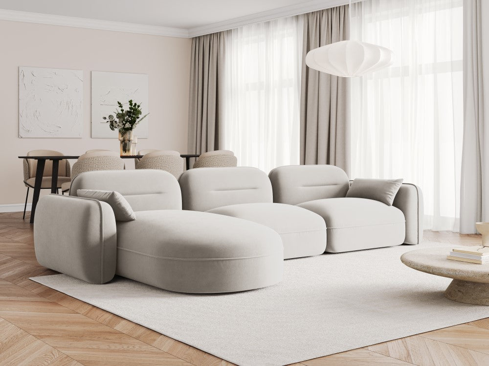 
5-Sitzer Design Ecksofa „Sydney“ - Samt Beige hell / Eckteil links