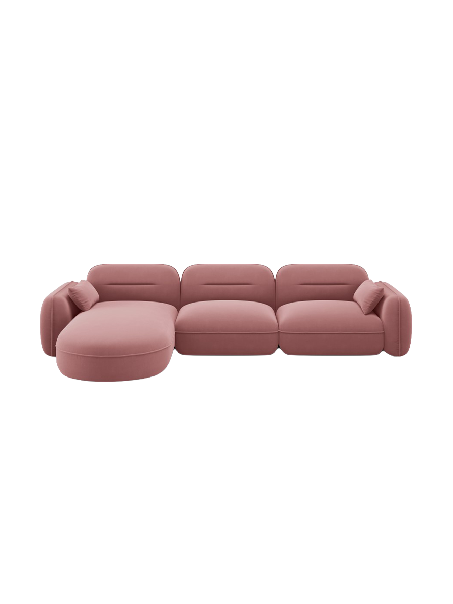 
5-Sitzer Design Ecksofa „Sydney“ - Samt Flamingo Rosa / Eckteil links