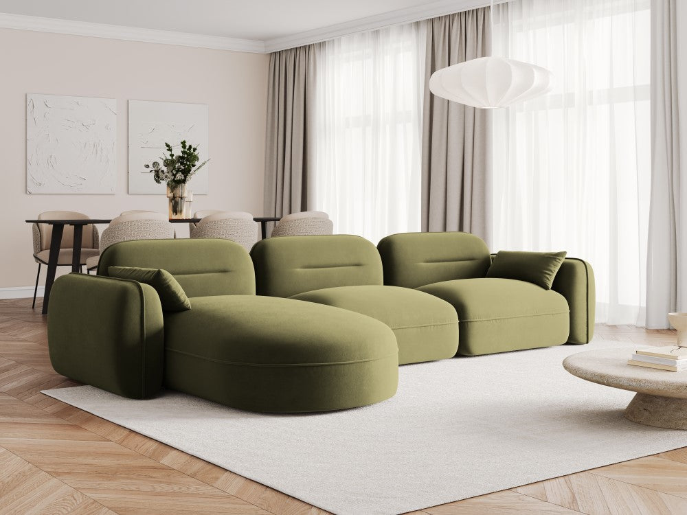 
5-Sitzer Design Ecksofa „Sydney“ - Samt Hellgrün / Eckteil links