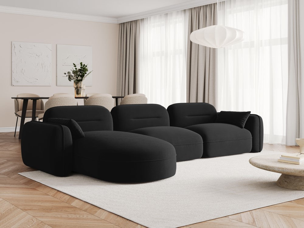 
5-Sitzer Design Ecksofa „Sydney“ - Samt Schwarz / Eckteil links
