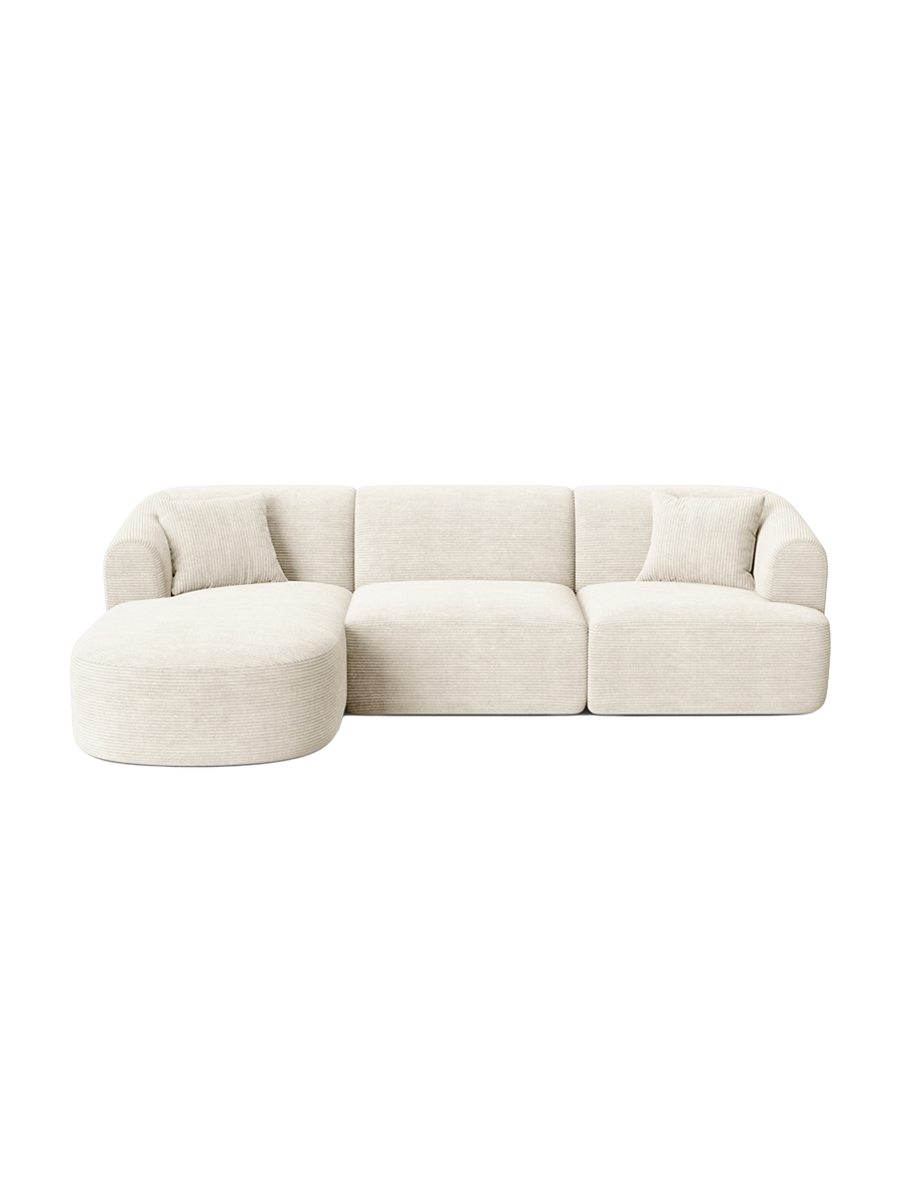 
4-Seater Designer Corner Sofa "Campi" - Corduroy Ivory / Left corner section
