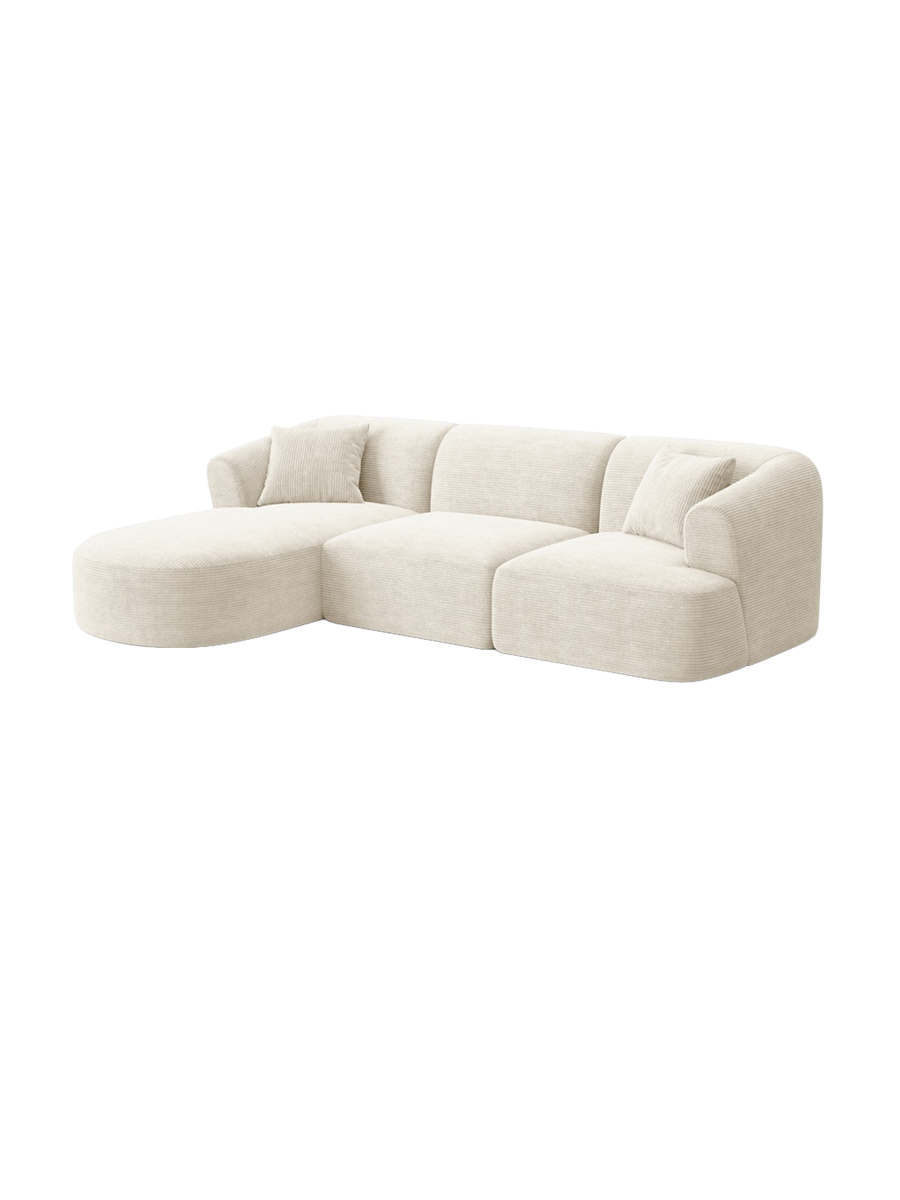 
4-Seater Designer Corner Sofa "Campi" - Corduroy Ivory / Left corner section