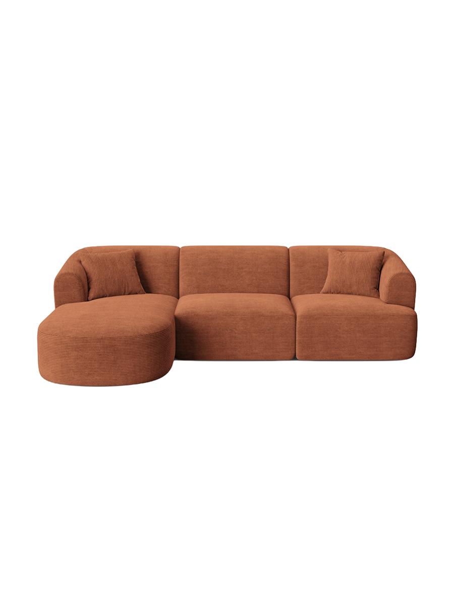 
4-Seater Designer Corner Sofa "Campi" - Cord Terracotta / Left corner section