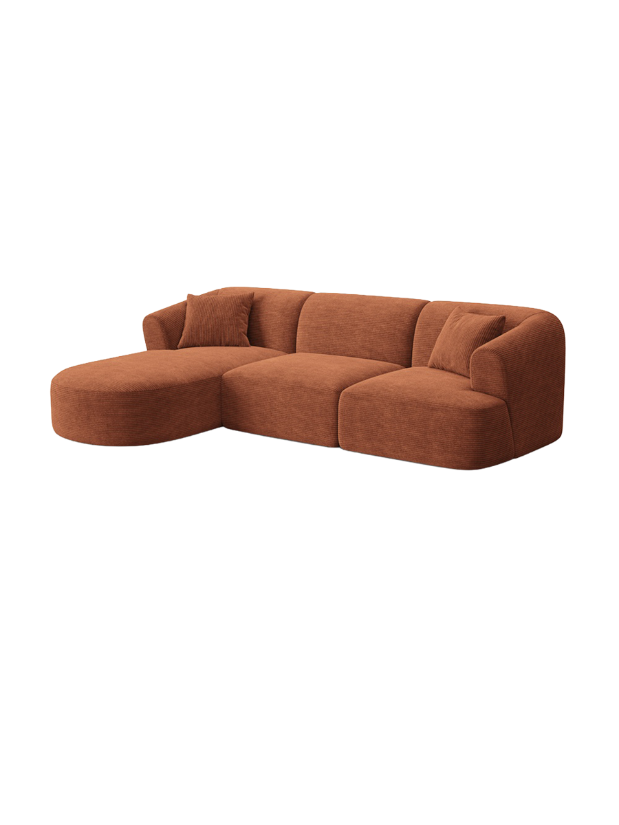 
4-Seater Designer Corner Sofa "Campi" - Cord Terracotta / Left corner section