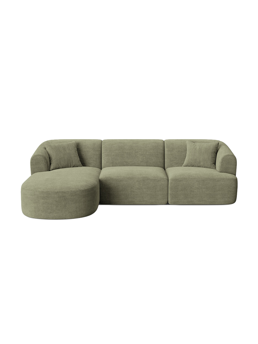 
4-Seater Designer Corner Sofa "Campi" - Cord Moss Green / Left corner section