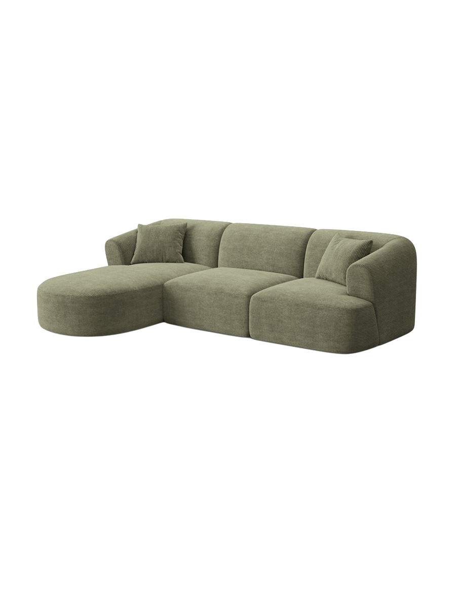 
4-Seater Designer Corner Sofa "Campi" - Cord Moss Green / Left corner section