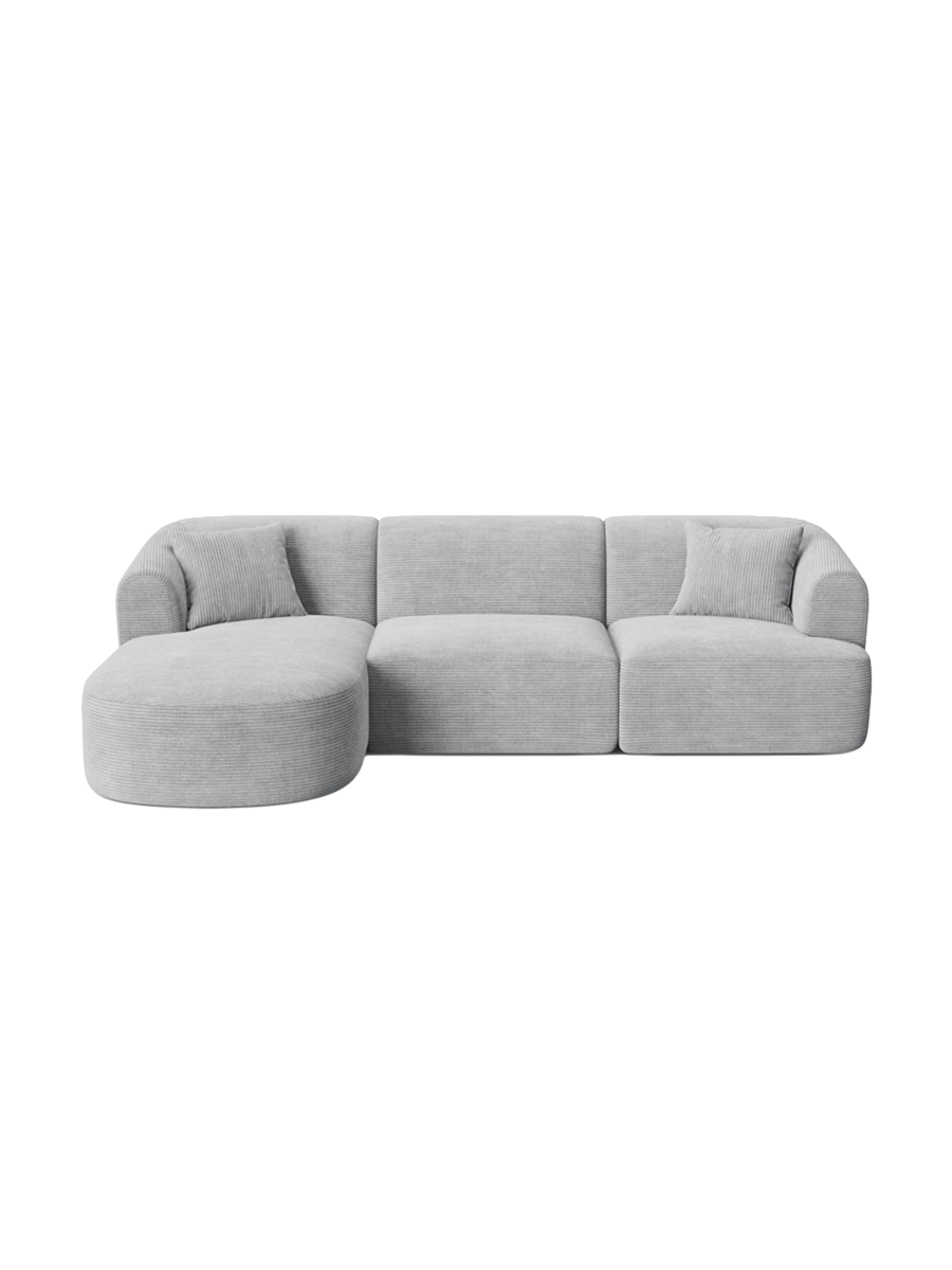
4-Seater Designer Corner Sofa "Campi" - Cord Silver / Left corner section
