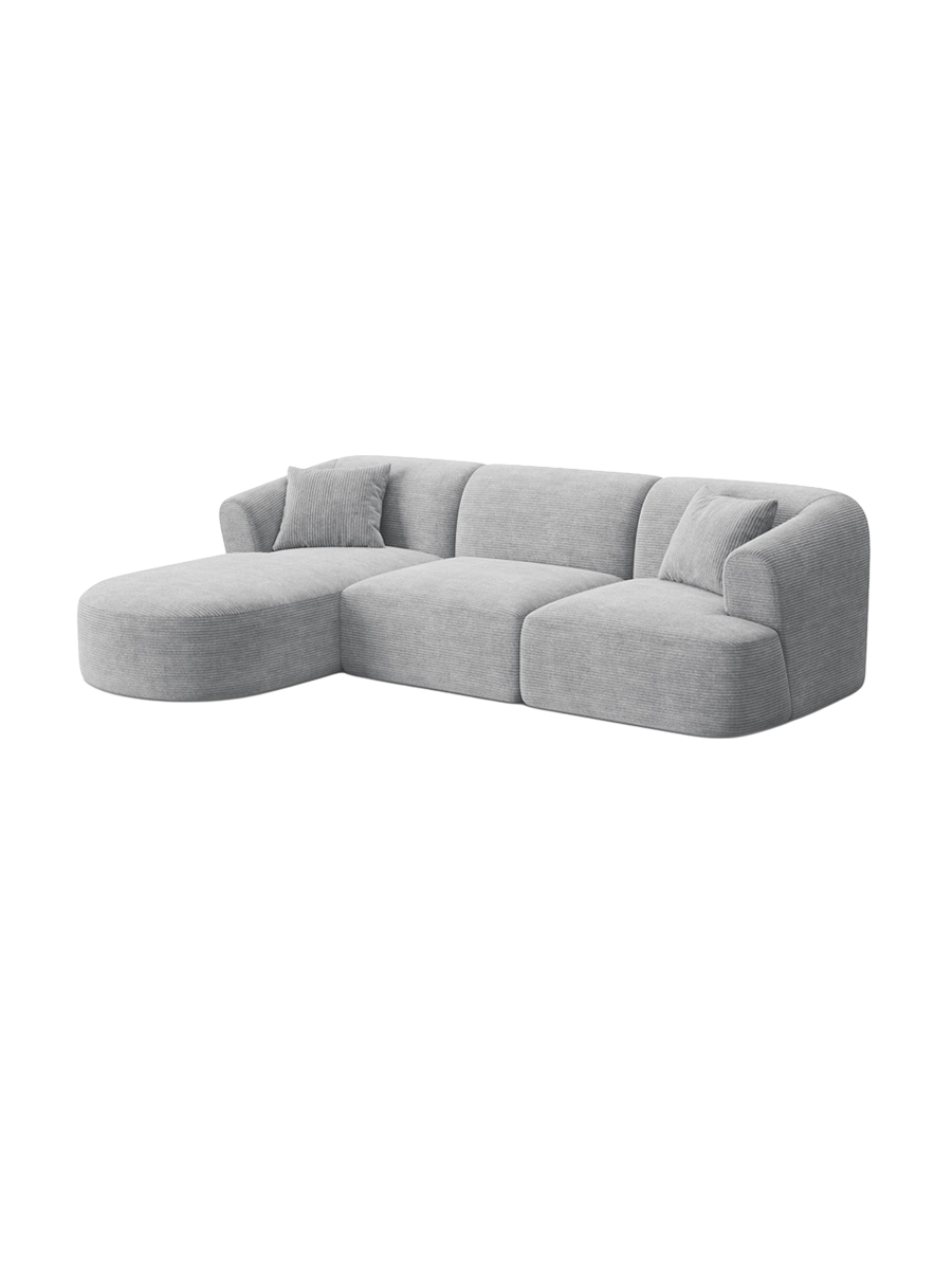
4-Seater Designer Corner Sofa "Campi" - Cord Silver / Left corner section