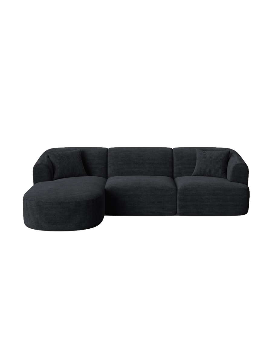 
4-Seater Designer Corner Sofa "Campi" - Cord Black / Left corner section