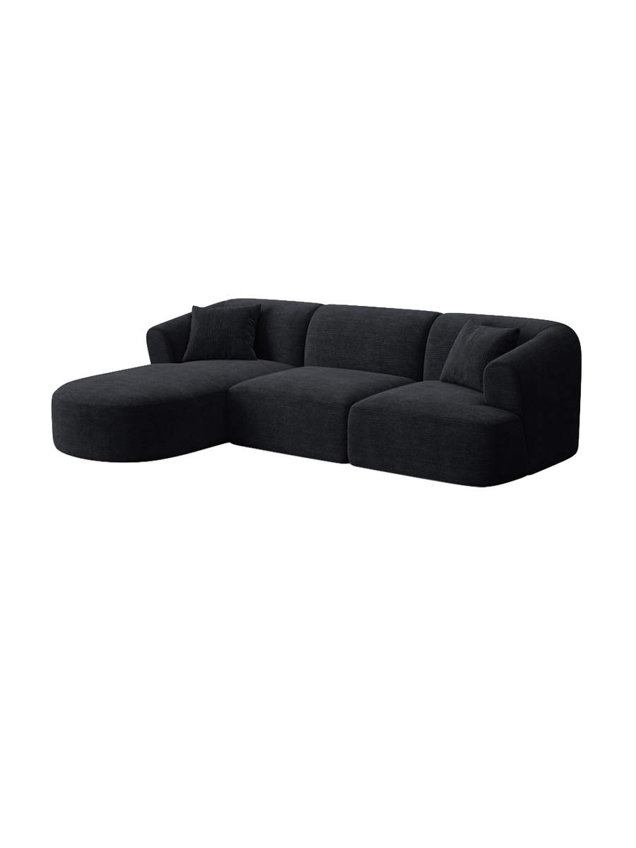 
4-Seater Designer Corner Sofa "Campi" - Cord Black / Left corner section
