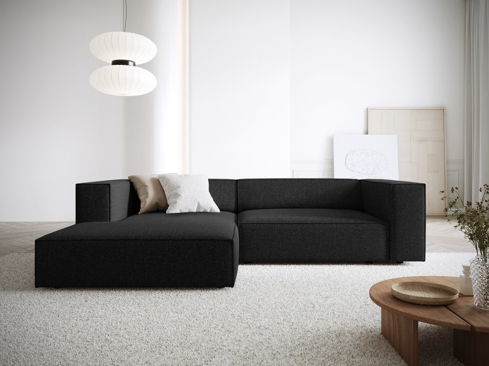 
3-Seater Designer Corner Sofa "Arendal" - Chenille Black / Left corner section