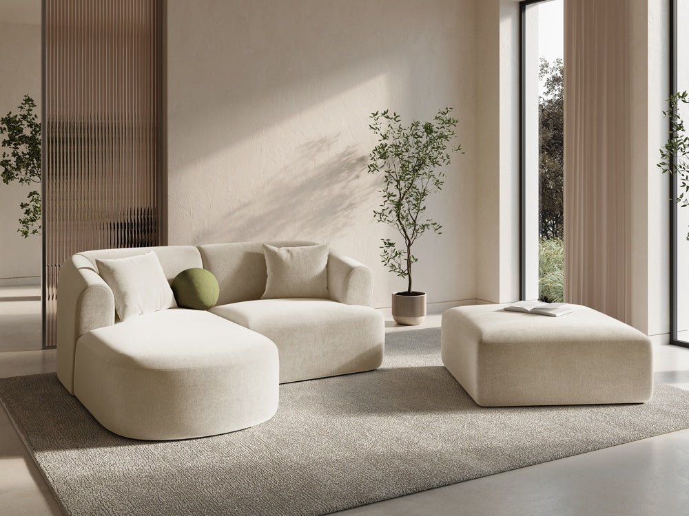 
3-Seater Designer Corner Sofa "Campi" - Light Beige Velvet / Left corner section