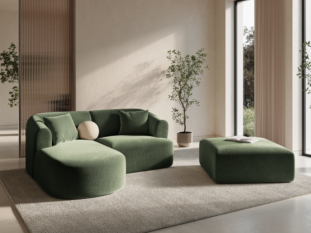 
3-Seater Designer Corner Sofa "Campi" - Velvet Green / Left corner section