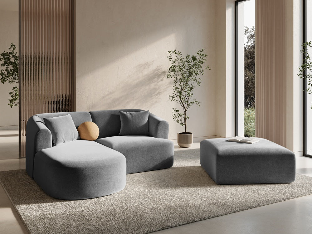 
3-Seater Designer Corner Sofa "Campi" - Velvet Grey / Left corner section