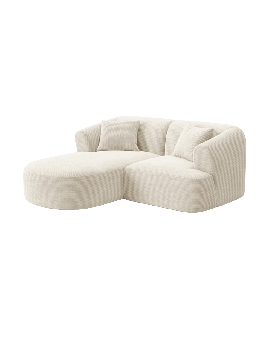 
3-Seater Designer Corner Sofa "Campi" - Cord Ivory / Left corner section