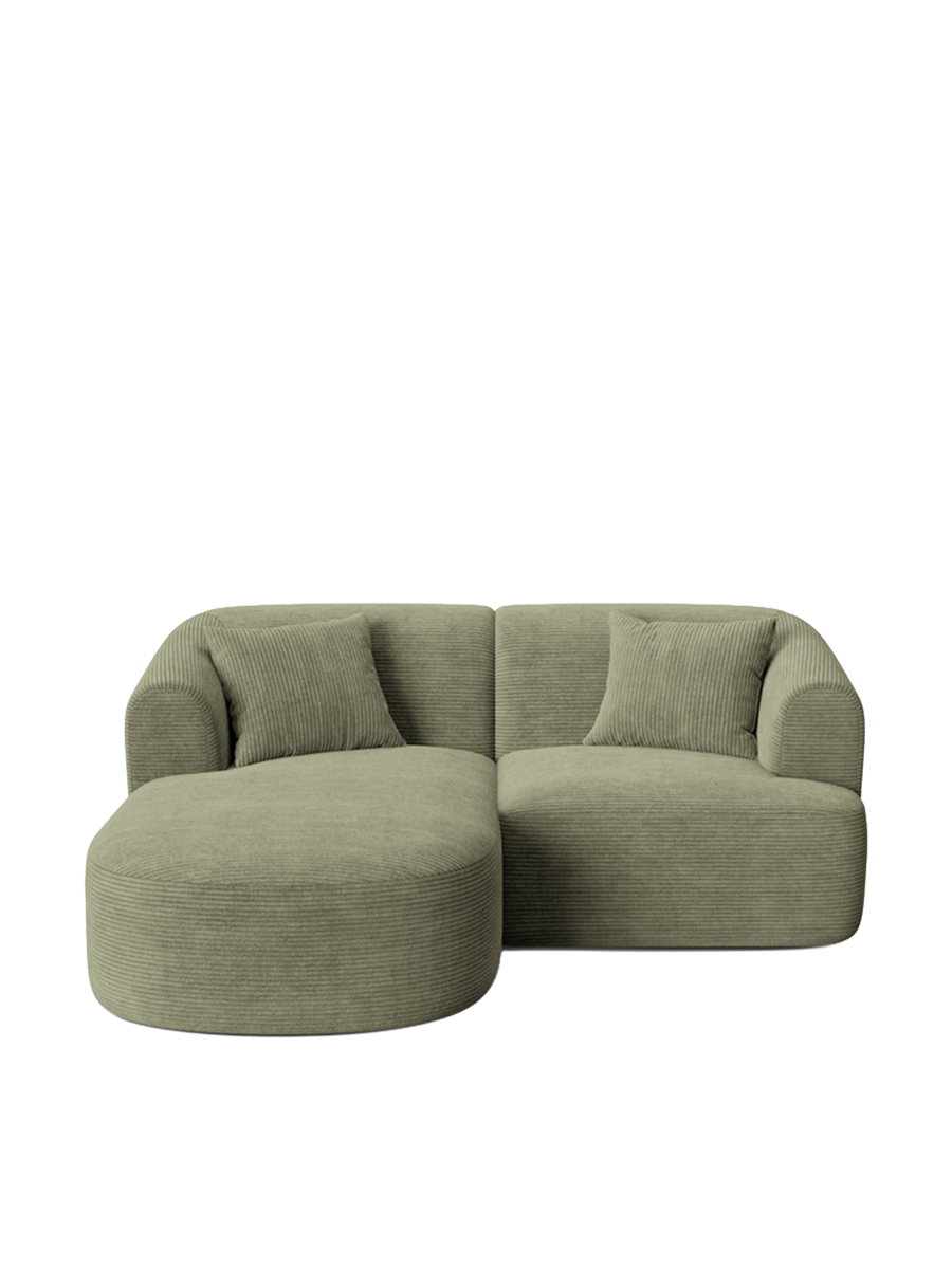
3-Seater Designer Corner Sofa "Campi" - Cord Moss Green / Left corner section