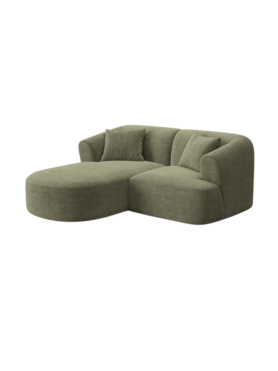 
3-Seater Designer Corner Sofa "Campi" - Cord Moss Green / Left corner section
