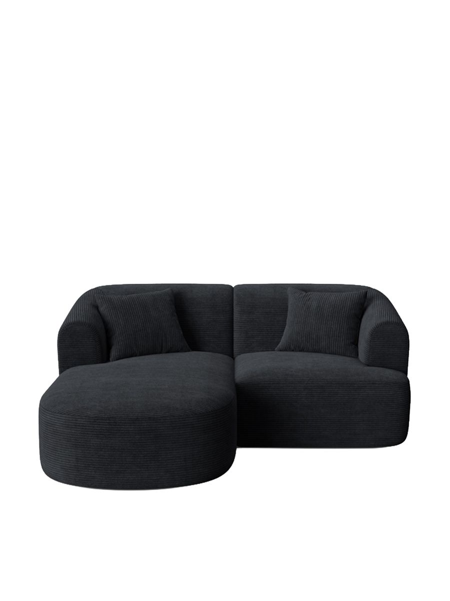 
3-Seater Designer Corner Sofa "Campi" - Cord Schwarz / Left corner section