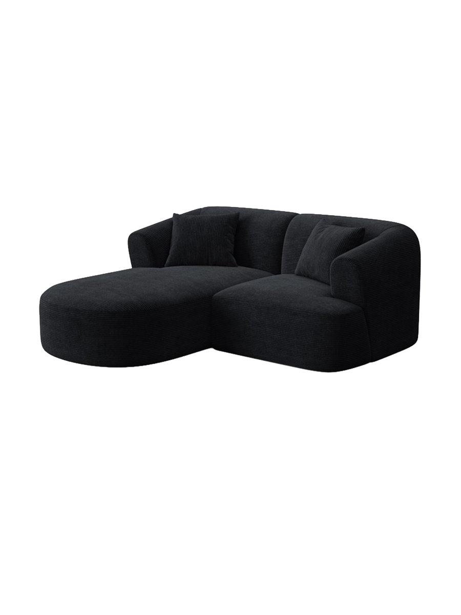 
3-Seater Designer Corner Sofa "Campi" - Cord Schwarz / Left corner section