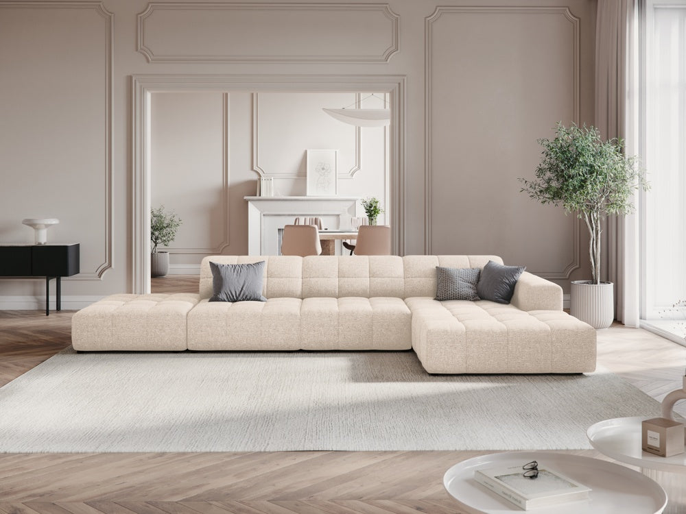 
5-seater designer corner sofa "Chicago" - Chenille Light Beige / Right-hand corner section