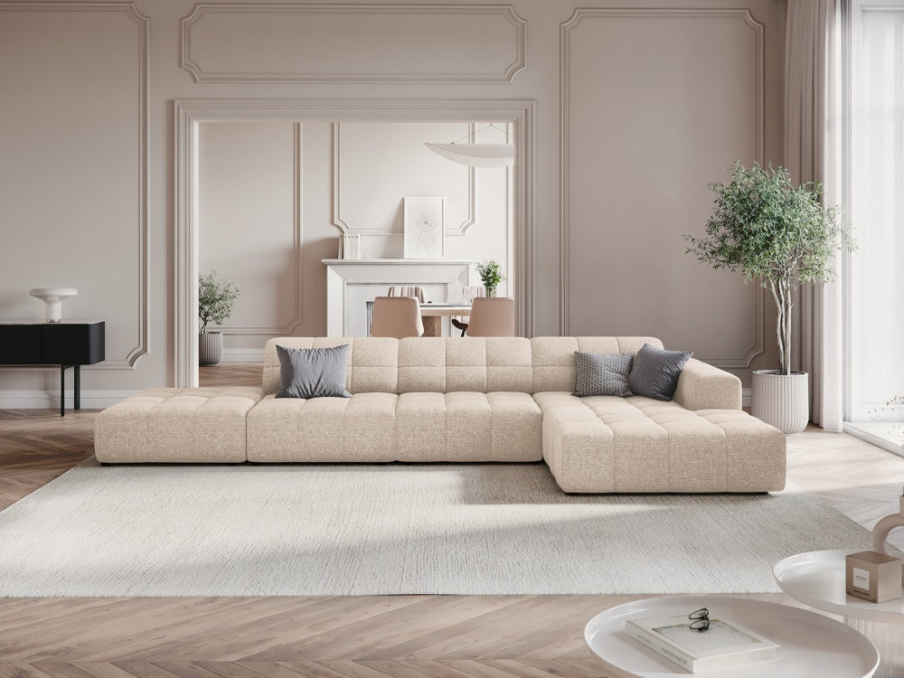
5-seater designer corner sofa "Chicago" - Chenille Beige / Right-hand corner section