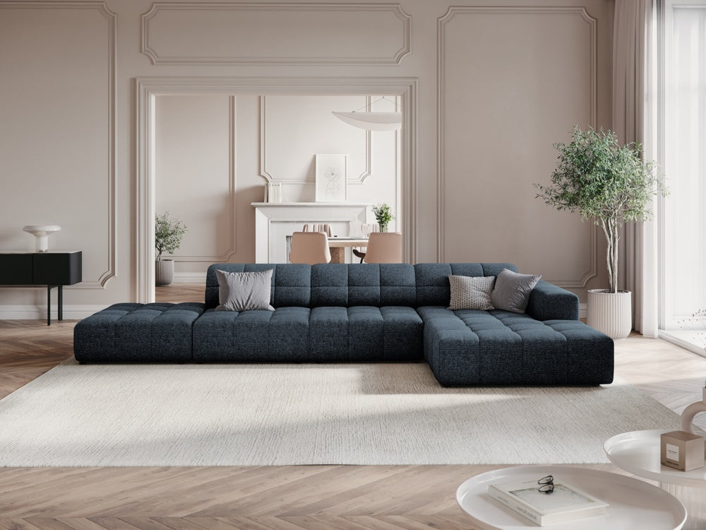 
5-seater designer corner sofa "Chicago" - Chenille Royal Blue / Right-hand corner section