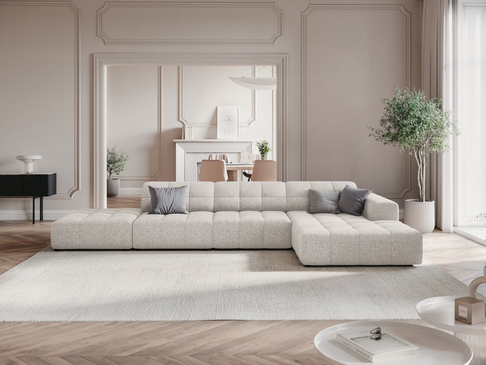 
5-seater designer corner sofa "Chicago" - Chenille Light Grey / Right-hand corner section