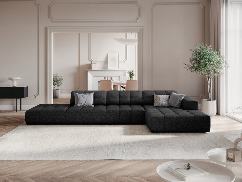 
5-seater designer corner sofa "Chicago" - Chenille Black / Right-hand corner section
