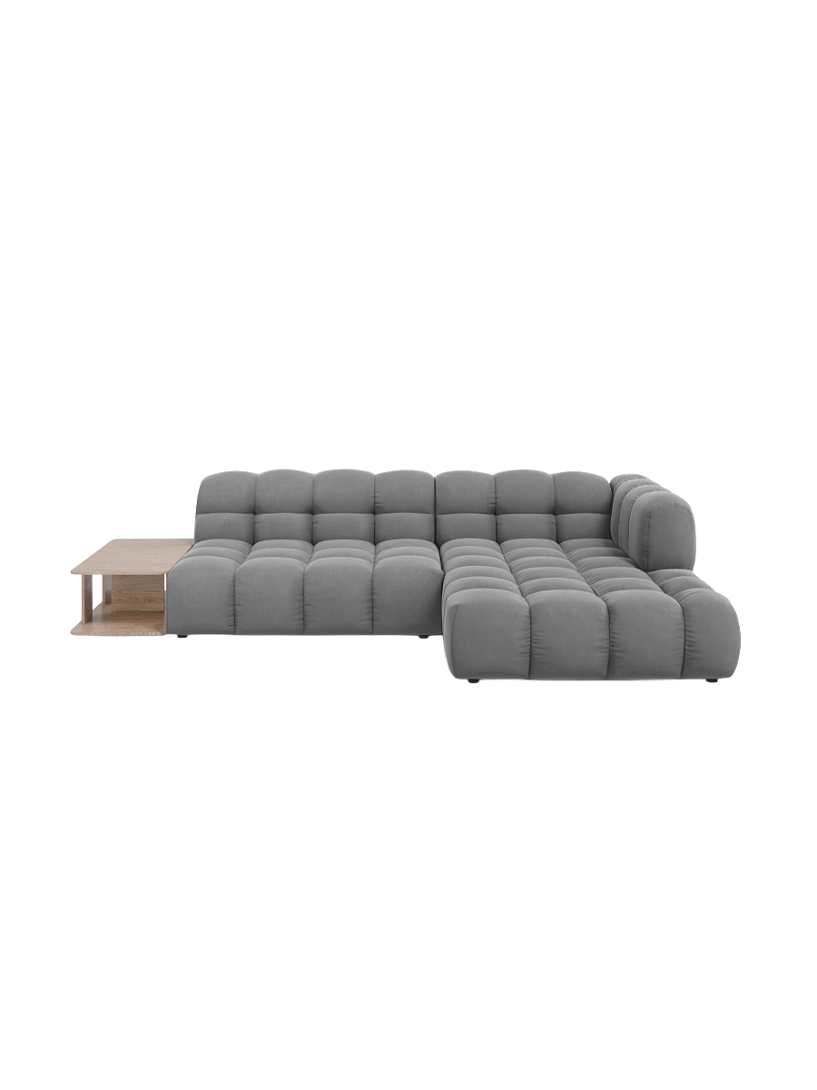 
4-Seater Designer Corner Sofa "Sky" with Side Table - Velvet Light Grey / Right-hand corner section
