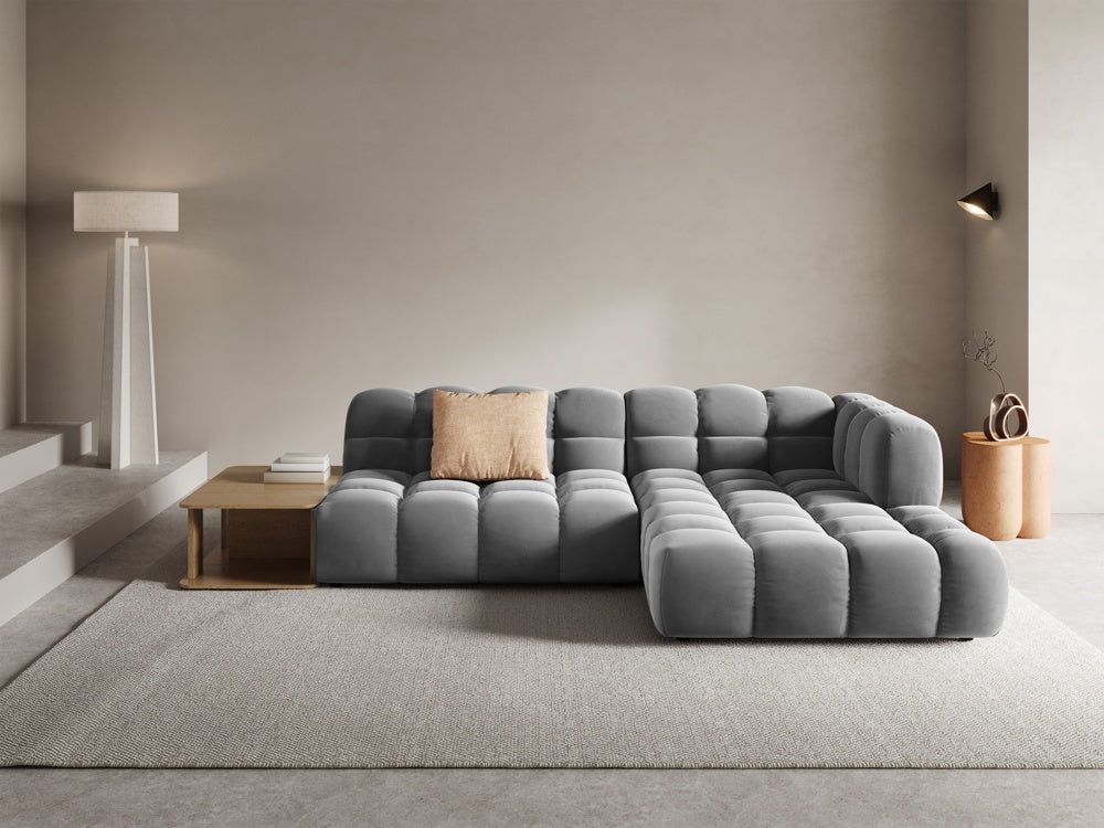 
4-Seater Designer Corner Sofa "Sky" with Side Table - Velvet Light Grey / Right-hand corner section