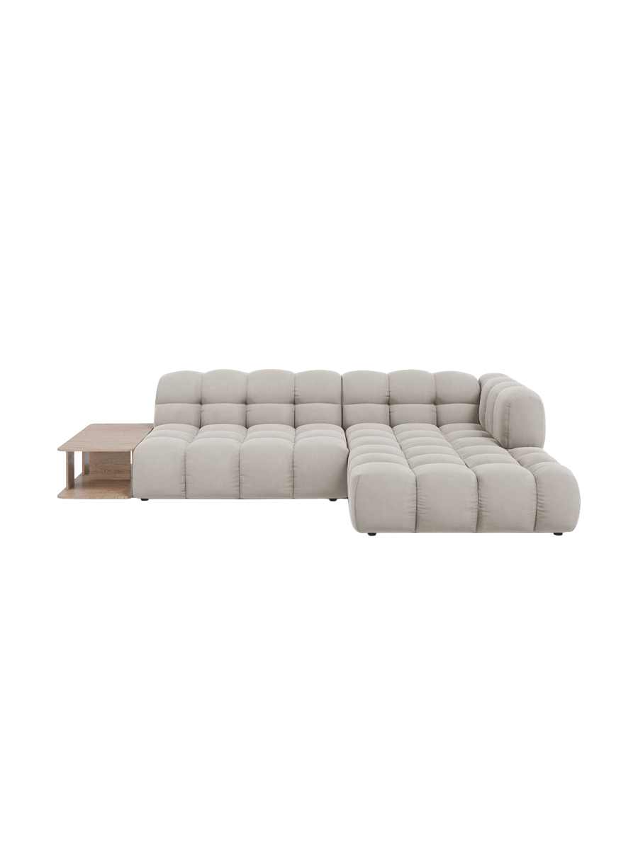 
4-Seater Designer Corner Sofa "Sky" with Side Table - Light Beige Velvet / Right-hand corner section