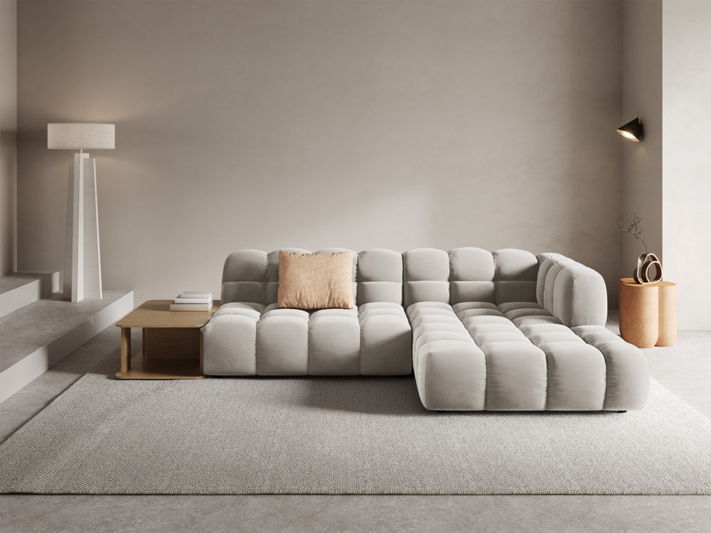 
4-Seater Designer Corner Sofa "Sky" with Side Table - Light Beige Velvet / Right-hand corner section