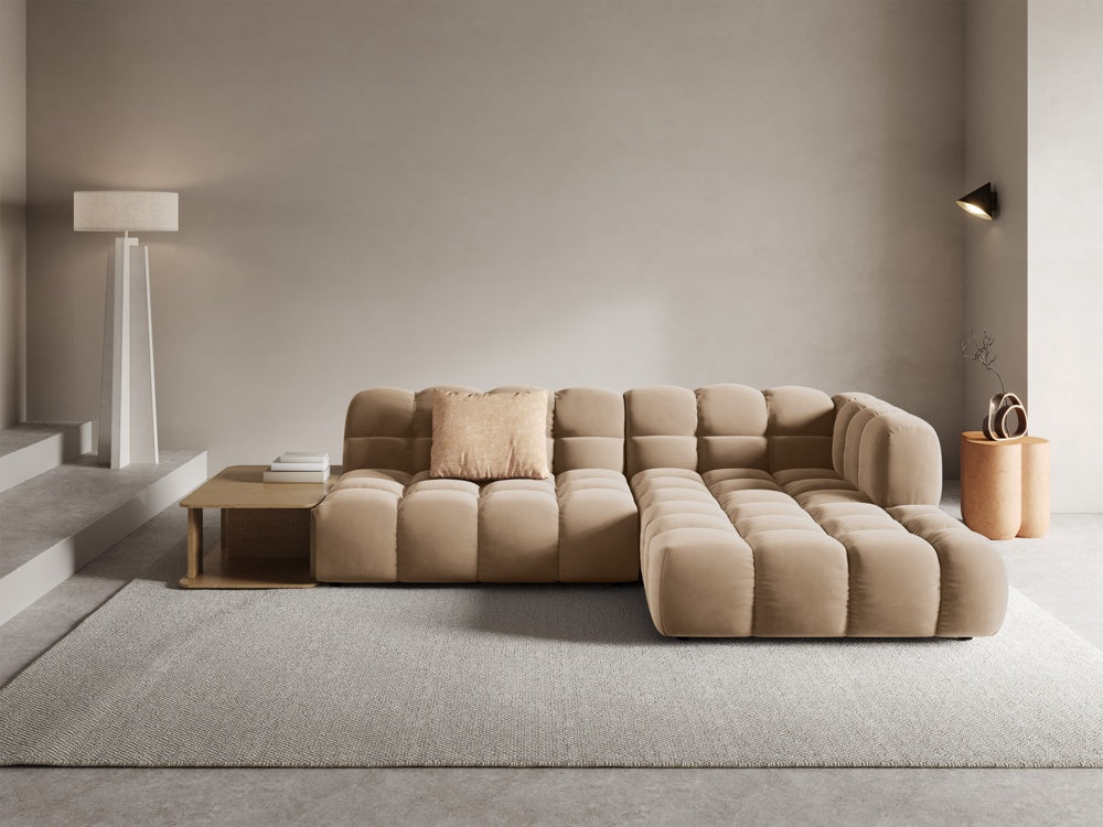 
4-Seater Designer Corner Sofa "Sky" with Side Table - Velvet Sand / Right-hand corner section